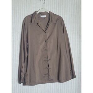 DONCASTER Women's Brown Button-Up Long Sleeve Shirt Size XL